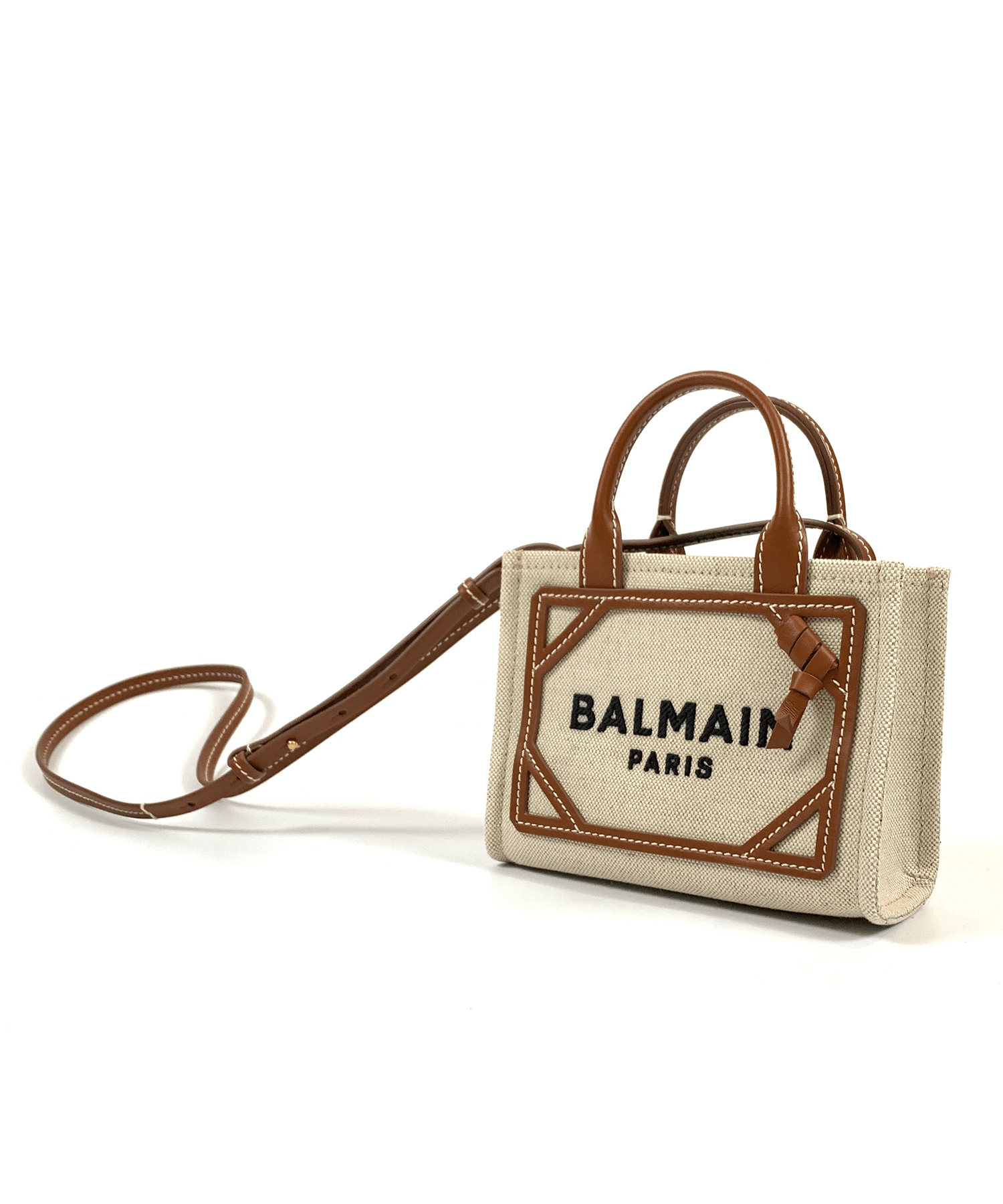 BALMAIN B-Army インサート ミニキャンバスショッピングバッグ(くるみ)